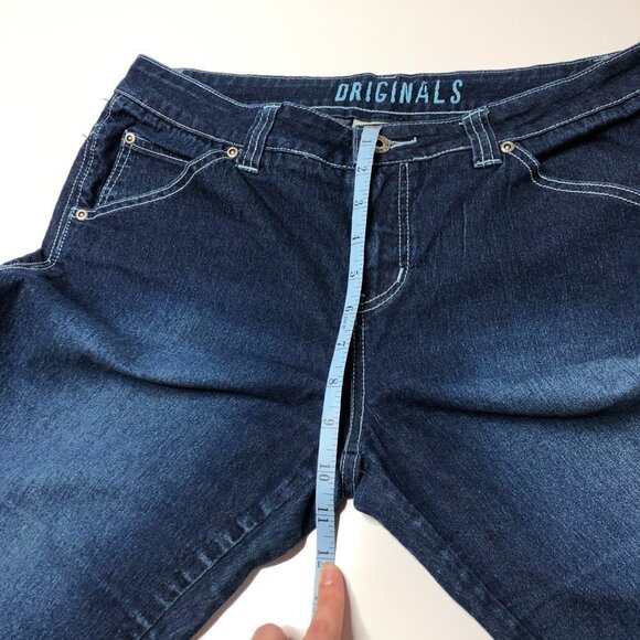 VINTAGE 90s Y2K 725 Originals Blue Dark Denim Flare Capris Pants Pedal Pushers - Picture 14 of 15